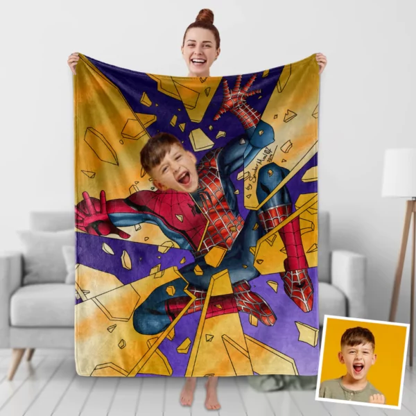 Custom Blankets Personalized Fleece Blanket Spiderman Jumping Down