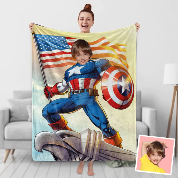 Custom Blankets Personalized Photo Fleece Blanket Captain America