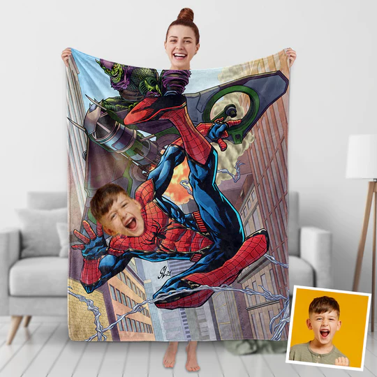 Custom Blankets Personalized Photo Fleece Blanket Leaping Spiderman